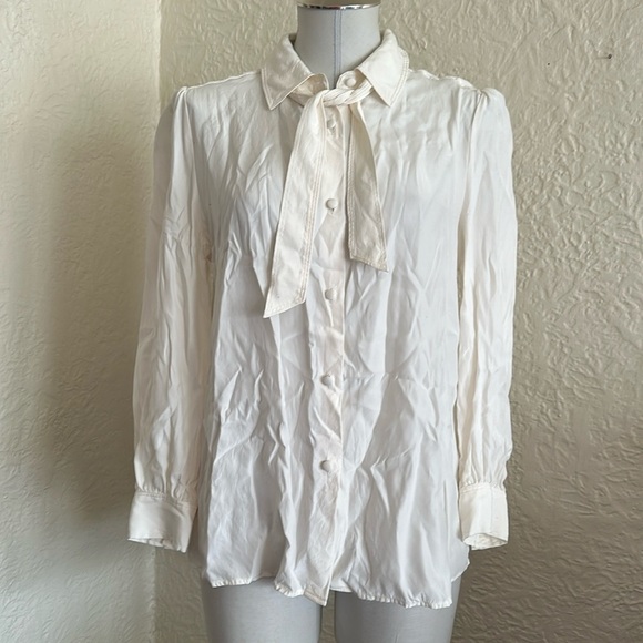 Frame Off White Silk Tie Neck Blouse Shirt Medium - Picture 5 of 14
